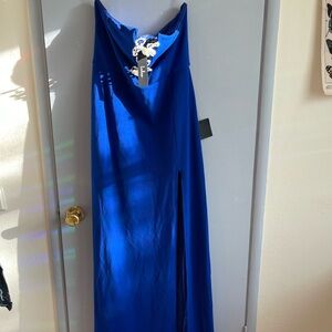 Lulu's Royal Blue Strapless Gown with Side Slit